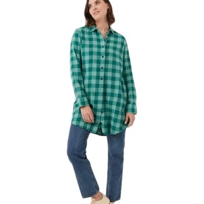 Pact Mineral Check Delanye Dress Organic Cotton Sz L Mini Green Flannel Eco - Image 1 of 4