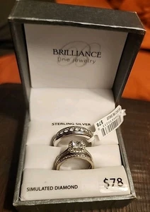 Sterling Silver Wedding Ring Trio Set Simulated Diamonds Brilliance Fine Jewelry - Picture 1 of 12