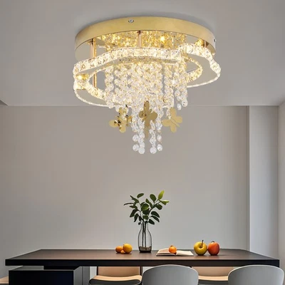 Lámpara de techo LED de cristal Lámpara dorada Salón Dormitorio 3 colores cambiable Foto 1 de 4