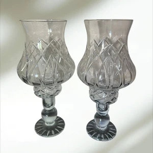 Set of 2 Cut Crystal Hurricane Candle Holder & Globe 11" Tall - Picture 1 of 7