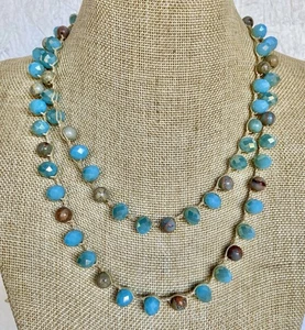 'An Old Soul,' Blue Faceted Glass & Jasper Bead Necklace, Neiman Marcus 38" - Picture 1 of 11