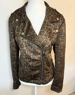 New Mark Alan New York Women's Medium Moto Jacket Leopard Full Zip Stretch - Image 1 of 4