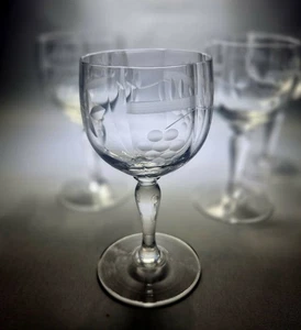 4 Crystal Sherry Glasses Etched Grapes Lines 50ml Port Wine Barware Vintage - Picture 1 of 12
