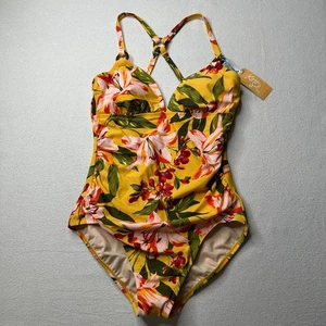 Kona Sol Damen Badeanzug Einteiler gelb Blumen Größe Medium - Bild 1 von 12