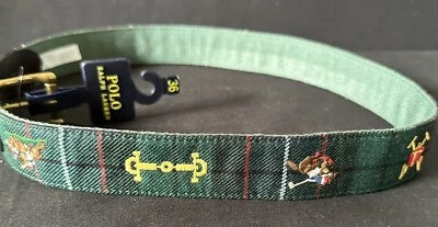 Polo Ralph Lauren Equestrian Match Belt Mens 36 Plaid Tartan Gold $175 NEW - Image 1 of 4
