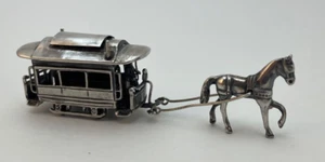 Antico trolley New Orleans argento trainato da cavalli auto strada miniatura parti mobili - Foto 1 di 7