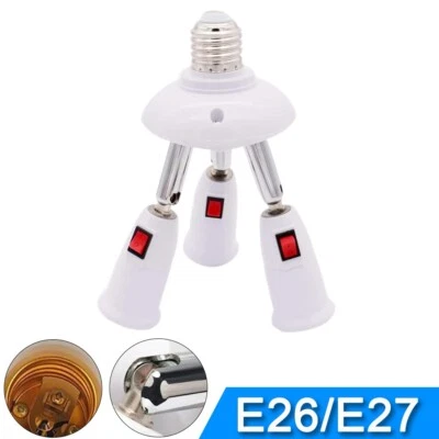 3-in-1 LED Bulb Socket Splitter Adjustable E26/E27 Adapter Converter with Switch - Image 1 of 4