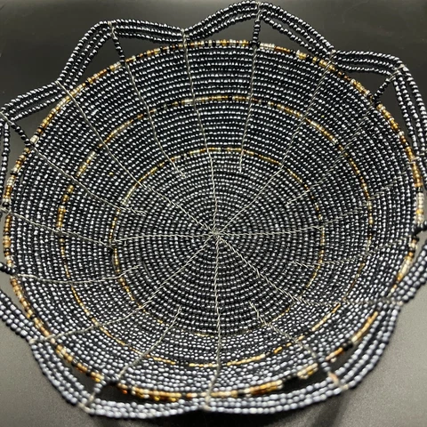 Kenya Tanzania Masai African Glass Seed Bead Bowl Handmade Wire Basket Bowl 6” Cover