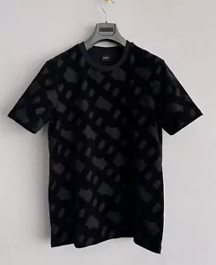 BOSS by Hugo Boss T-shirt XL SIZE Flocked Monogram Pattern Black Cotton - Picture 1 of 13