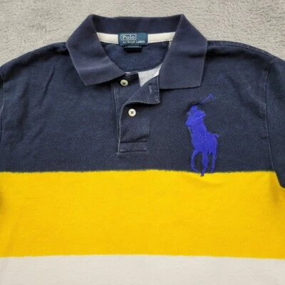 Polo Ralph Lauren Shirt Boys L Yellow White Blue Big Pony Colorblock Preppy - Image 1 of 4