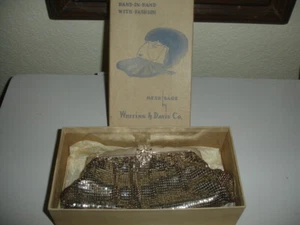 VTG TX ESTATE NWOT WHITING DAVIS SILVER MESH EVENING BAG CLUTCH BOX RHINESTONES - Bild 1 von 5