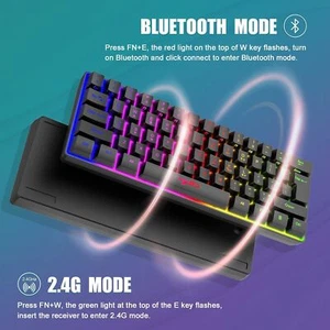 Bluetooth & Wireless Gaming Keyboard Mechanical Feeling Dual Modes RGB Backlit - Picture 1 of 12