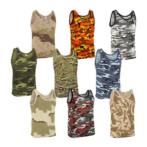 Army Military US American Sleeveless Olive Camo Urban Camouflage Cotton Vest Top - Picture 1 of 43