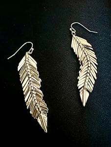 Linear Leafs Drop Earrings Gold Color - Picture 1 of 5