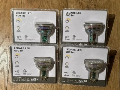 Ikea LEDARE GU10 (4 Pack) LED bulb 600 lumen, 2700 k, Dimmable 103.632.36, NEW - Image 1 of 2