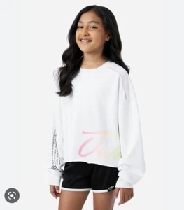 Justice Girls Sweatshirt L 12/14 Active Positive Message Neon Pink Ivory Purple - Picture 1 of 6