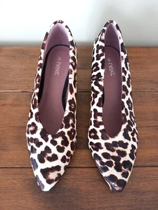 NEXT Leopard Print Leather Pony Skin Block Heel Court Shoes UK 4 Wider Fit NEW!! - Picture 1 of 11