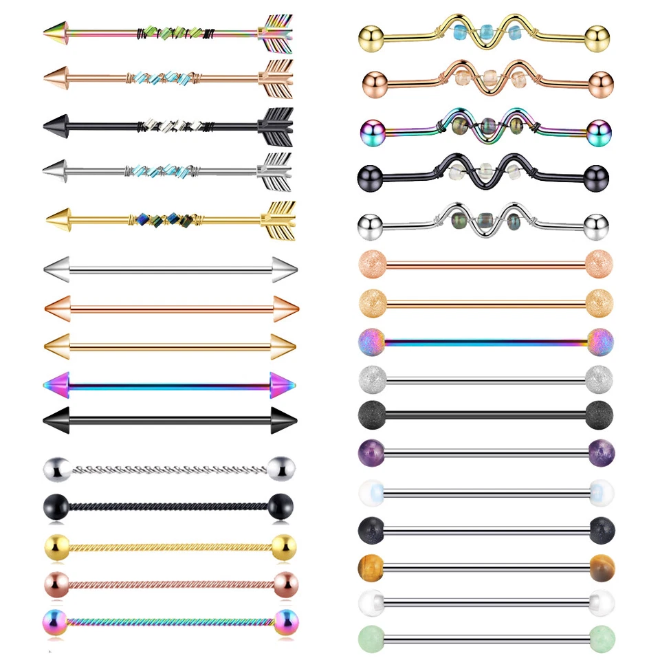 1PC Stainless Steel Industrial Tragus Cartilage Tongue Nipple Rings Barbell 14G - Image 1 of 4