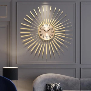 Round Gold Wall Clock Home Decorations for Living Room Bedroom Kitchen Office - Picture 1 of 7