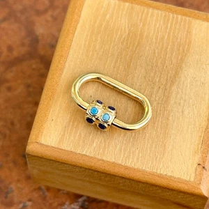 14KT Yellow Gold Turquoise + Lapis Oval Screw Carabiner Clasp Enhancer Pendant - Picture 1 of 6