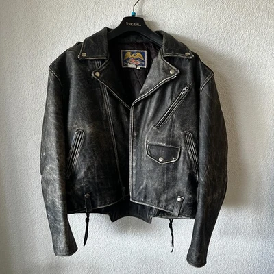 Chaqueta de vuelo de motociclista de cuero vintage AVIREX para hombre negra talla grande Foto 1 de 4