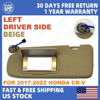 For 2017-2022 Honda CR-V CRV Left Driver Side Beige Sun Visor With Mirror Light - Image 1 of 4