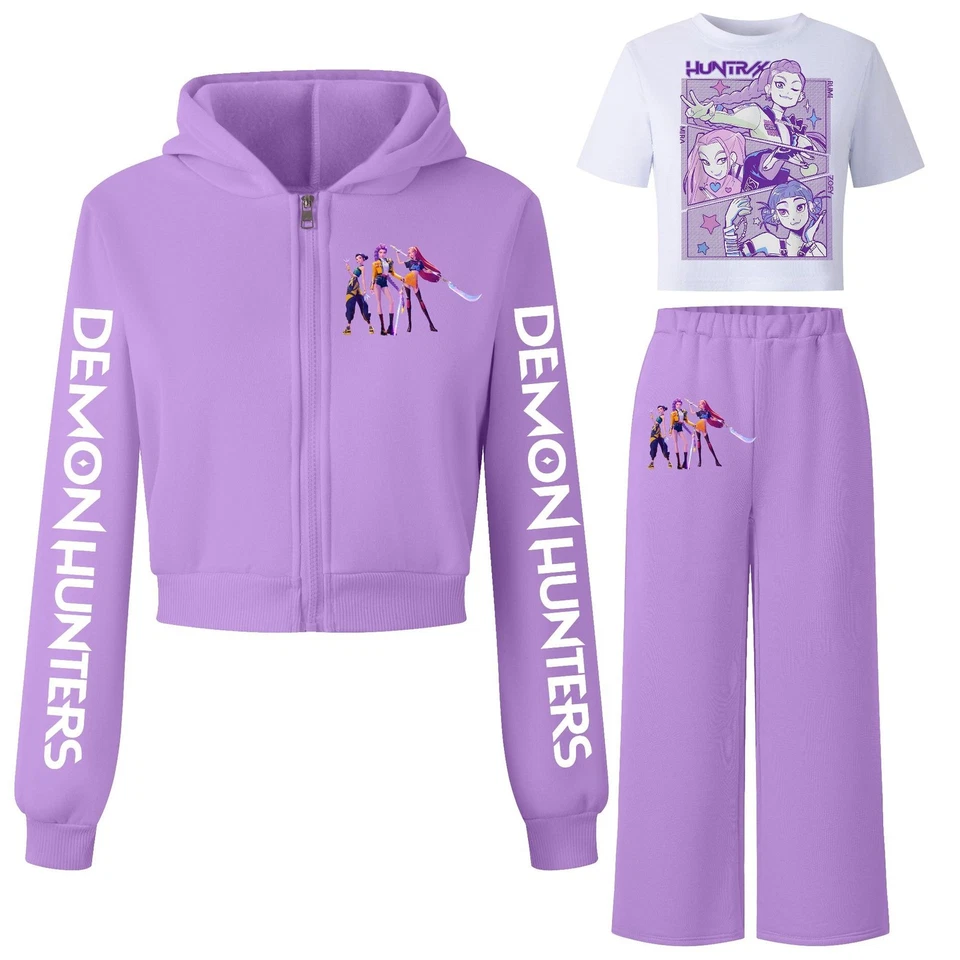 Conjunto de 3 PIEZAS Niños Cazadores de Demonios Vellón Disfraz con Capucha Chaqueta + CAMISETA + PANTALONES Foto 1 de 4