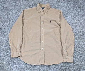 Vintage Ralph Lauren Corduroy Shirt Mens Large Beige Tan Button Down Pinwheel - Picture 1 of 8