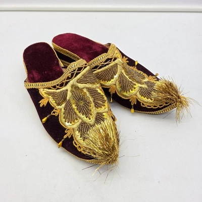 Zapatillas Babouche Marroquíes Vintage - Terciopelo y Bordado Dorado - 9.5" Decorativas  Foto 1 de 4