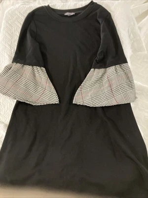 Vestido Luxology Negro Con Mangas Acampanadas Pata de Gallo, Mujer’s Mediano, Raro Foto 1 de 4