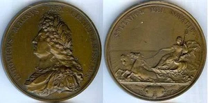 Médaille de table - LOUIS XV Splendor Reis Navale marqué METAL+poinçon corne 72m - Picture 1 of 1