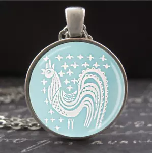 Blue Rooster Butterprint Amish Grandmas Pyrex Nesting Bowl Art Photo Necklace - Picture 1 of 3