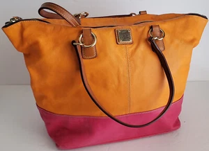 Dooney & Bourke Leather Tote Orange and Pink - Picture 1 of 21