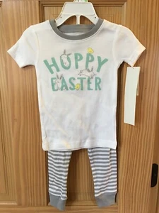 NWT Carter's Bunny and Stripes Pajama Set Short Sleeve Long Pants Snug Easter - Picture 1 of 1