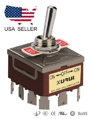 XURUI 4PDT 4P2T 3 POSITION ON-OFF-ON TOGGLE SWITCH 20A 125V, SPADE TERMINALS (43A)