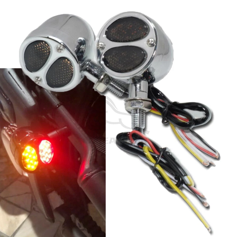 Chrome Motorcycle LED Bullet Brake Blinker Turn Signal Tail Lights Fit Harley - Изображение 1 из 4