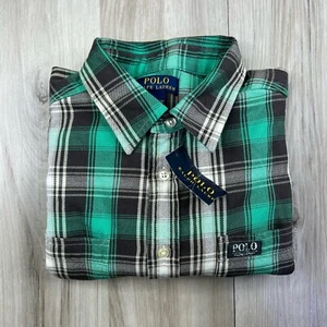 POLO RALPH LAUREN Boys XL (18-20) Long Sleeve Button Up Plaid Flannel Green - Picture 1 of 13