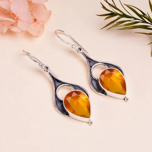 Citrine Gemstone 925 Sterling Silver Jewelry Earring, Handmade Earring, For Her - Picture 1 of 4
