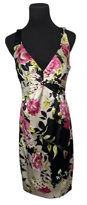 Vestido David Meister de seda Charmeuse para mujer talla 6 corpiño fruncido elástico $605 Foto 1 de 4