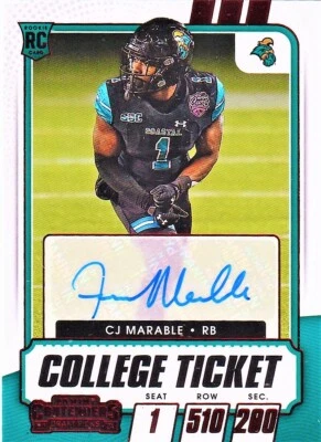 2021 Panini Contenders Draft Picks CJ Marable Red Foil College Ticket Auto RC - Image 1 of 2