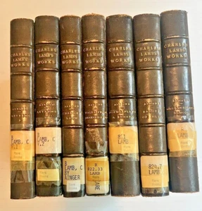 1888 The Works of Charles Lamb 7 Volumes, Half Leather Marbled Binding  Ex-Lib - Picture 1 of 24