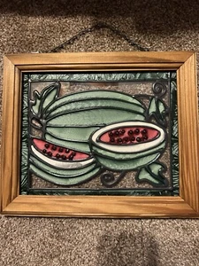 Stained Glass Wood Frame Watermelon Wall Home Decor Art Glass 9 3/4 x 11 3/4 - Picture 1 of 5