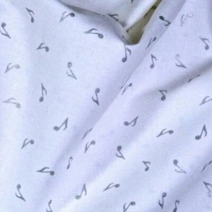 A "Metallic Mixer" Silver Musical Notes Tossed on White, A Benartex Cotton, BTHY - Picture 1 of 3