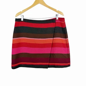 Loft Wool Blend Wrap Mini Skirt Multi Colored Striped Women’s Size XL - Picture 1 of 10