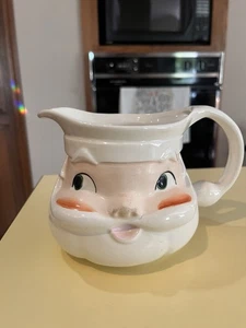 Vintage Christmas 1950s White Santa Japan Style House Ceramic Pitcher Kitsch - Picture 1 of 15