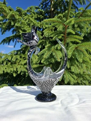 Joli Vide Poche en VERRE MURANO Surmonter D'un Oiseau Hauteur 33 Cm. - Photo 1/4