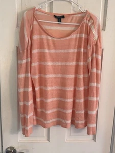 Lauren Ralph Lauren Sz XL 100% Linen Sweater Orange White Lightweight Coastal - Picture 1 of 10