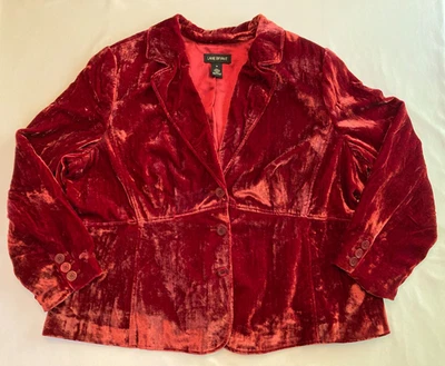 Blazer Lane Bryant rojo terciopelo aplastado 3 botones suave sin estructura para mujer talla 26 Foto 1 de 4