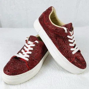 Scarpe sneakers donna Betsey Johnson taglia 7,5 SB-Sidny rosso strass plateau - Foto 1 di 9