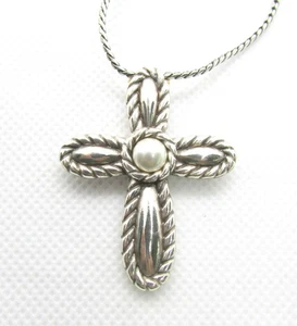 BRIGHTON MAGIC PEARL REVERSIBLE CROSS 16-18" NECKLACE - Picture 1 of 3